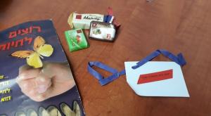 חוברות ושוקולדים שחולקו לחולים צילום: יד לאחים חדשות
