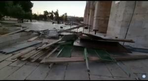 ההרס בשטח הר הבית, הלילה צילום: דוברות המשטרה חדשות