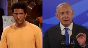 בנימין נתניהו ורוס גלר צילום: לע"מ/Warner Bros צילום מסך אופנה