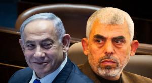 נתניהו וסינוואר צילום: Yonatan Sindel/Flash90,  Abed Rahim Khatib/ Flash90 חדשות