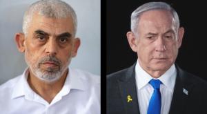 נתניהו וסינוואר,  צילום: Yonatan Sindel, Abed Rahim/Flash90 חדשות