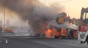 משאית עולה באש צילום: משטרת ישראל תחבורה