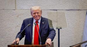 טראמפ בזמן הנאום בכנסת צילום: דוברות הכנסת - נועם מושקוביץ חדשות