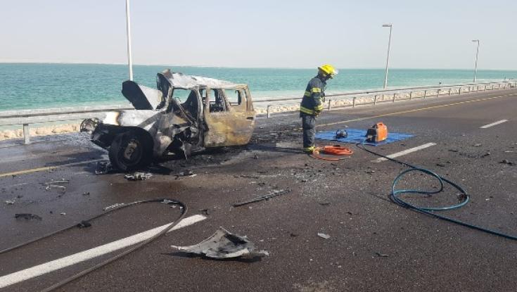 אסון בכביש ים המלח: 8 נהרגו לאחר שרכבם עלה באש 