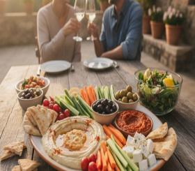 מגש טעמים חצי-יווני צילום: צילום להמחשה (בינה מלאכותית)