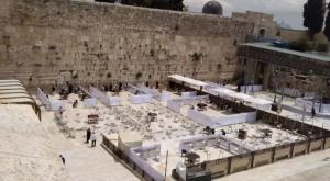 רחבת הכותל המחולקת למחיצות בשל הגבלות הקורונה צילום: הקרן למורשת הכותל המערבי חדשות