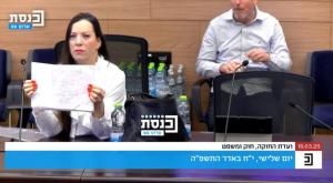 טלי גוטליב והשלט צילום: ערוץ כנסץ פוליטי