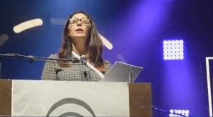 השרה בזמן נאומה בטקס אקו"ם צילום: צילום מסך מדף הפייסבוק של מירי רגב חדשות