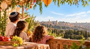 אילוסטרציה מטיילים בחג הסוכות צילום: gpt ai הורים וילדים