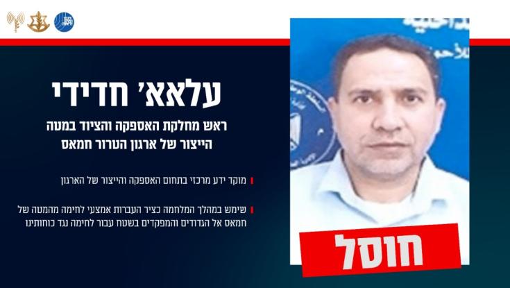 צה"ל: חוסל ראש מחלקת האספקה והציוד במטה הייצור של חמאס