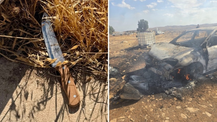 מחבל חמוש בסכין הצית רכב בחווה ונוטרל: מרדף מתנהל אחר חשוד נוסף