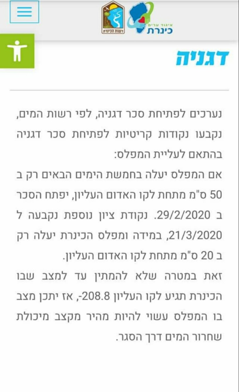 הודעת אתר ניקוז הכנרת