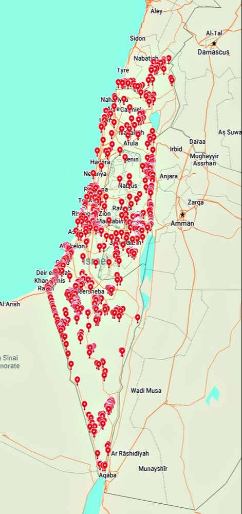מפת ישראל עם המטרות כפי שפורסם בעיתון האיראני