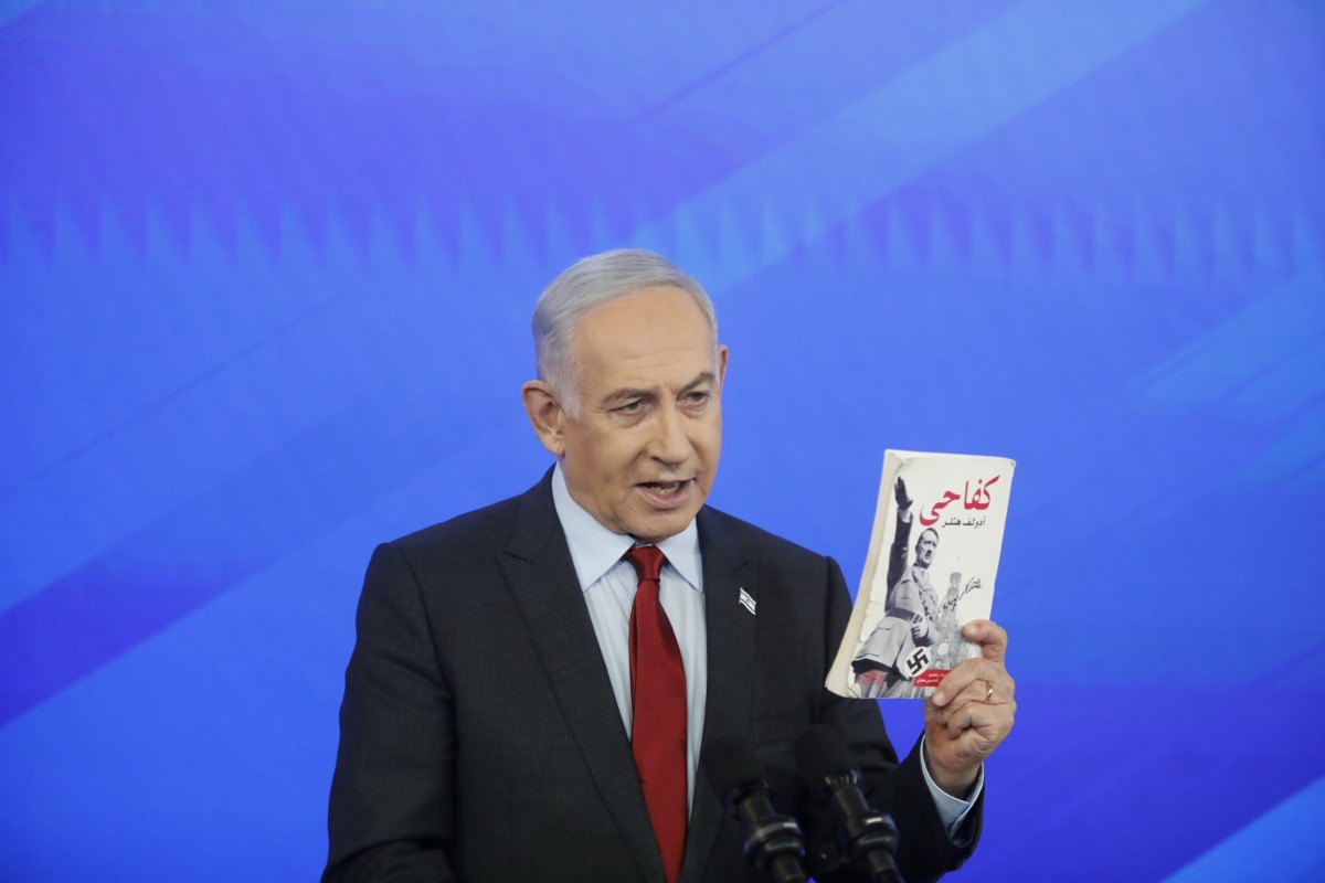 נתניהו במסיבת העיתונאים, אתמול.