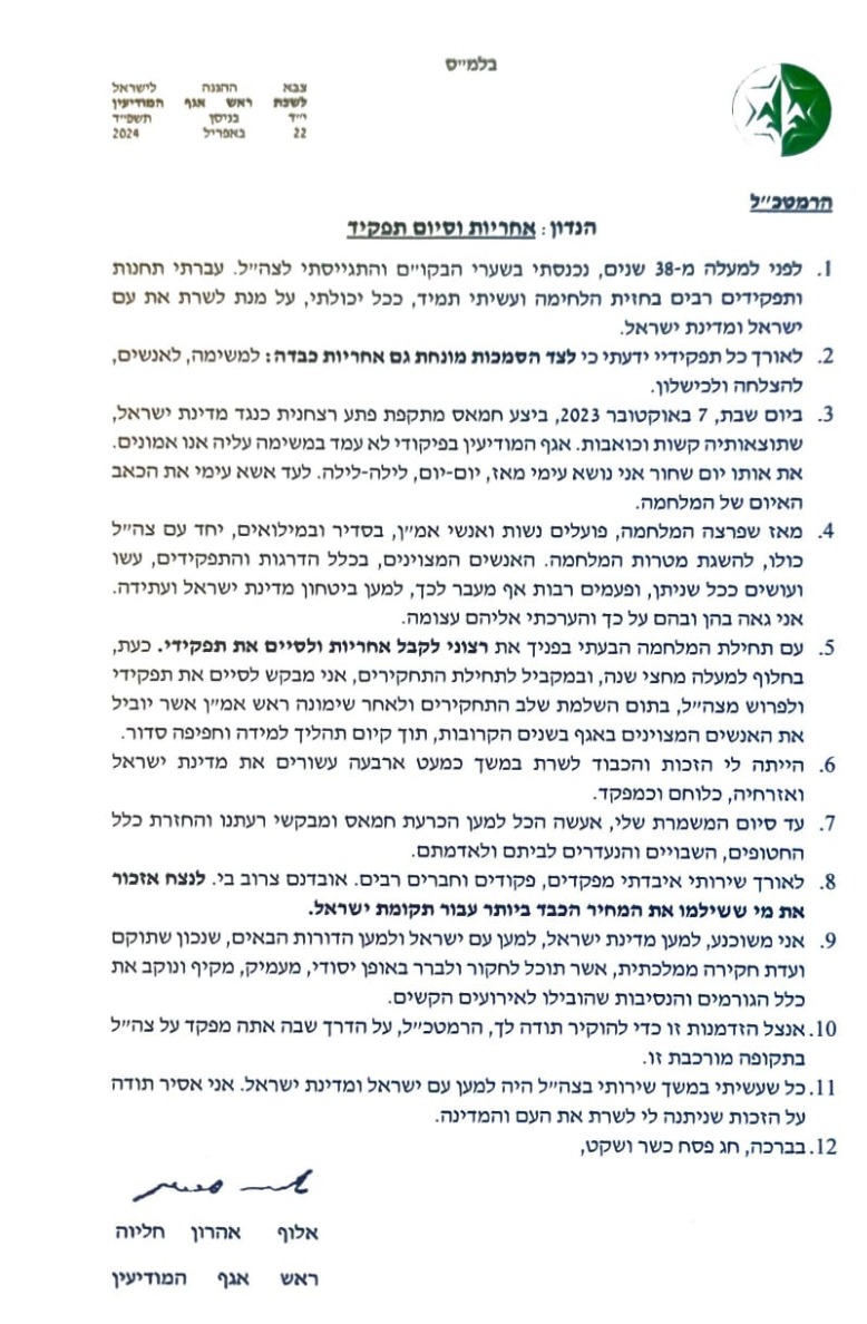 מכתב ההתפטרות של חליוה