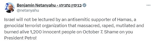 נתניהו במתקפה על נשיא קולומביה