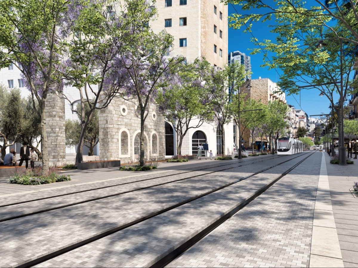 הקו הכחול של הרכבת הקלה ברחוב המלך ג