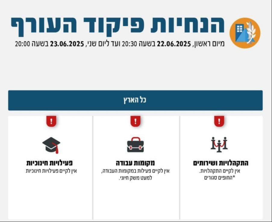 הנחיות פיקוד העורף המעודכנות,