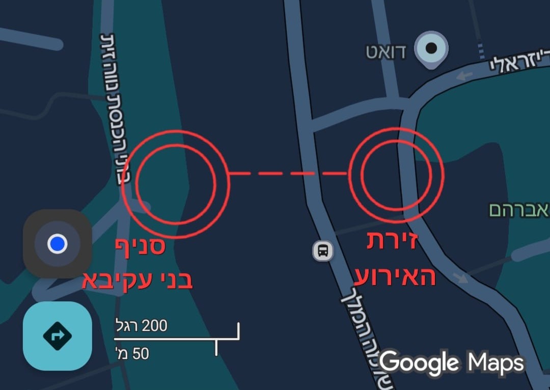המרחק בין זירת האירוע לסניף